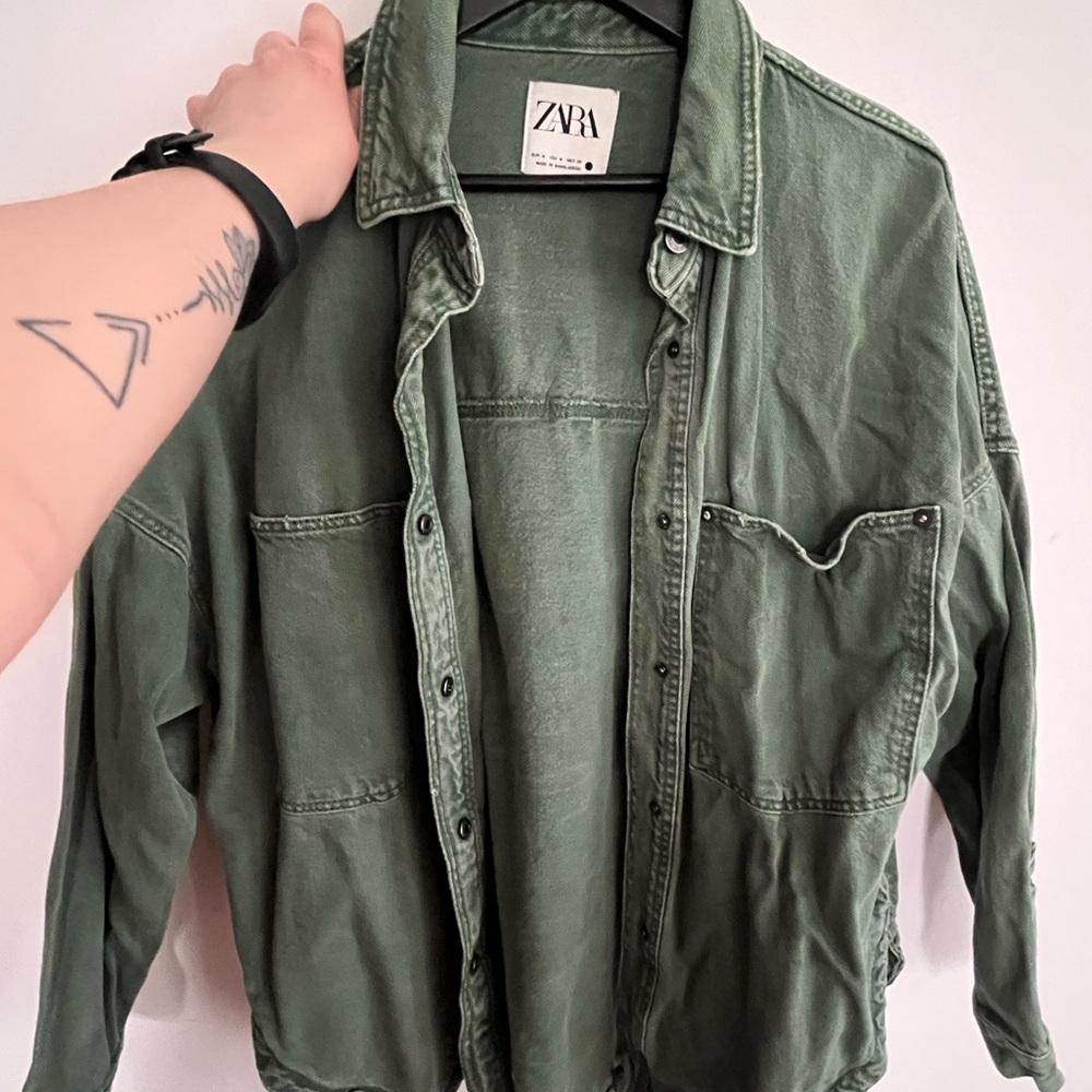Zara Green Lightweight Shirt Jacket